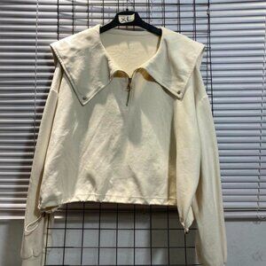 Cream Oversized Collar Half Zip Sweatshirt